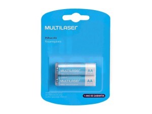 Pilhas Recarregáveis AA Multilaser 2500Mah Com 2 Unidades - CB053