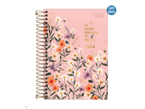 Agenda Espiral Diária 14 x 20 cm Le Vanille 2024 - Be Brave Enought - Capa Rosa